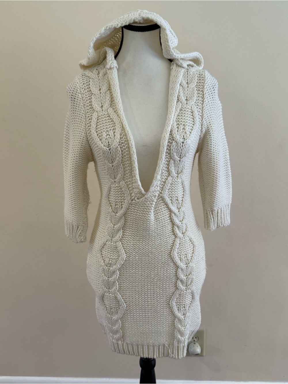 Buffalo David Bitton Cream Cable-Knit Hooded sweater